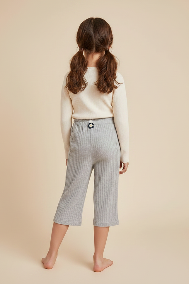Pantalon Chinois Gris Côtelé Ample Décontracté Fille - Maille - vue 2