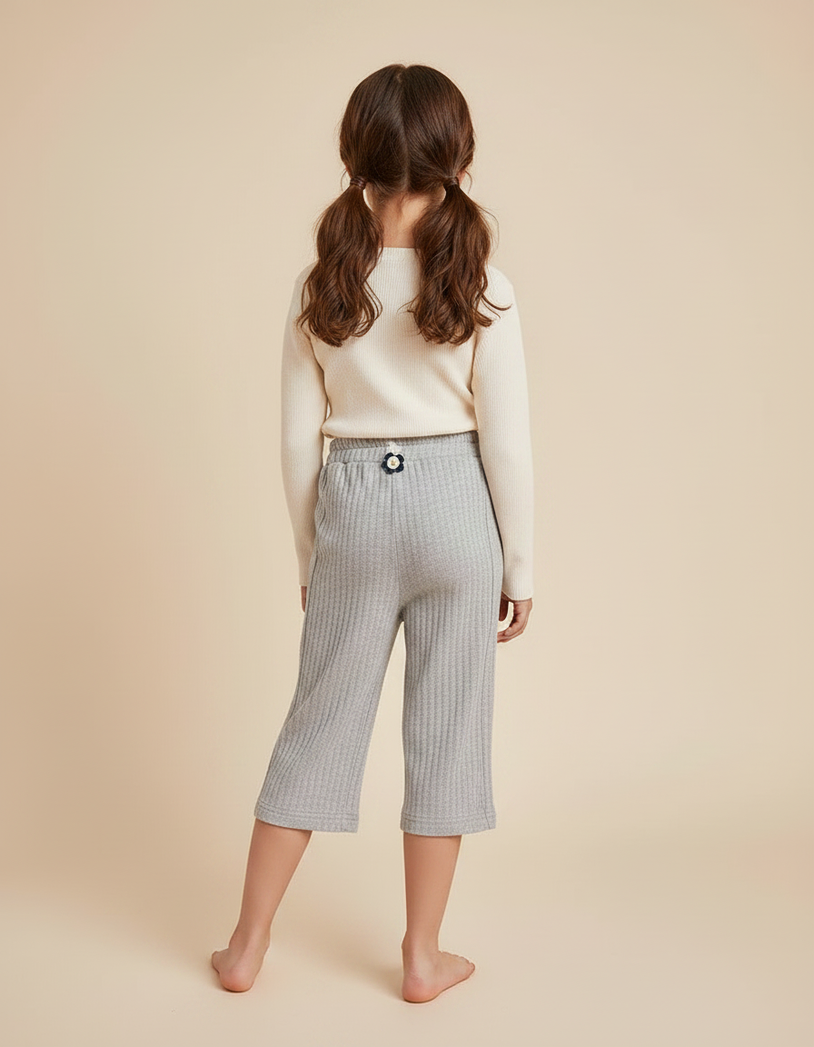 Pantalon Chinois Gris Côtelé Ample Décontracté Fille - Maille - vue 2