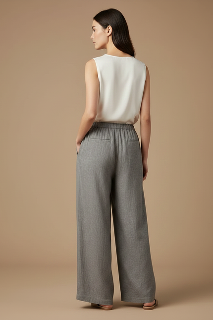 Pantalon Chinois Gris Ample Lin Fluide Femme - vue 2