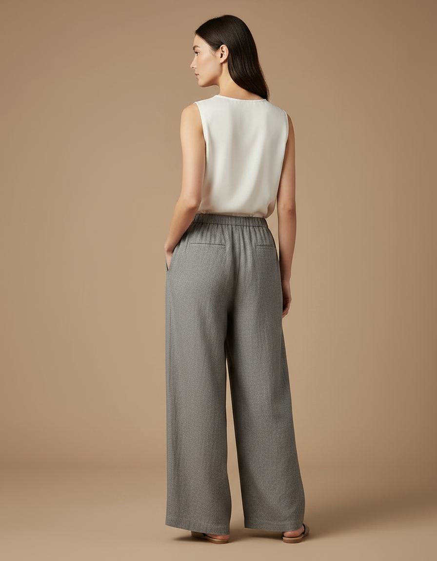 Pantalon Chinois Gris Ample Lin Fluide Femme - vue 2