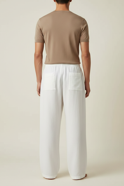Pantalon Chinois Blanc Coton Lin Ample Décontracté Homme - vue 2