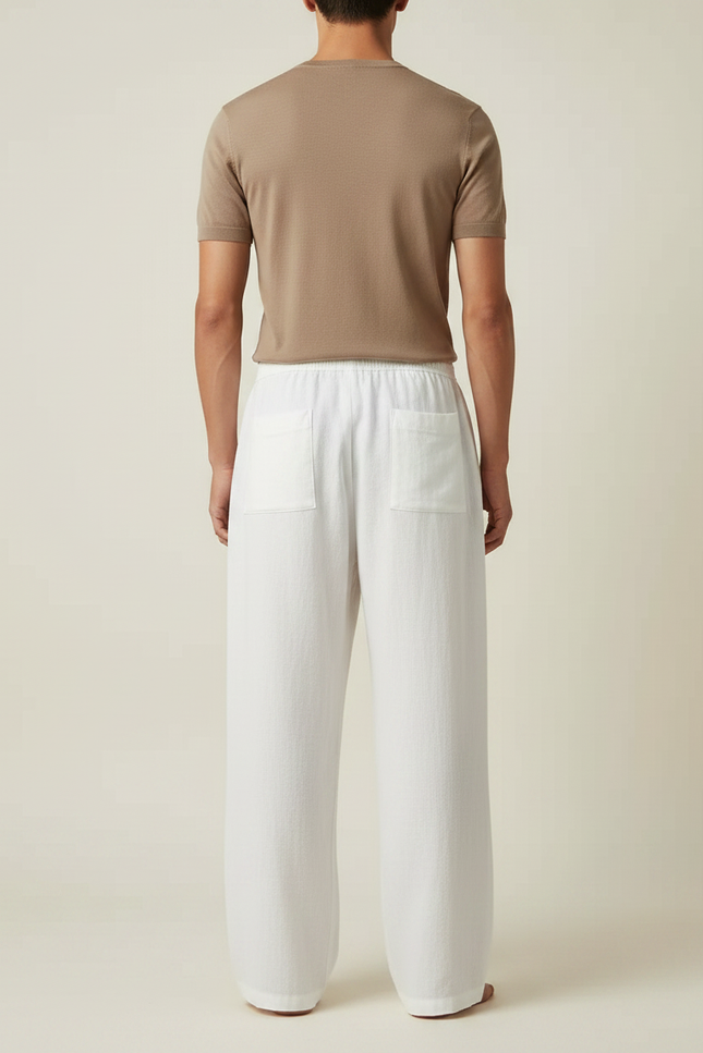 Pantalon Chinois Blanc Coton Lin Ample Décontracté Homme - vue 2