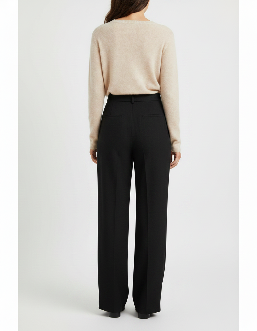 Pantalon Chinois Noir Ample Plissé Fluide Élégant - Viscose - vue 2