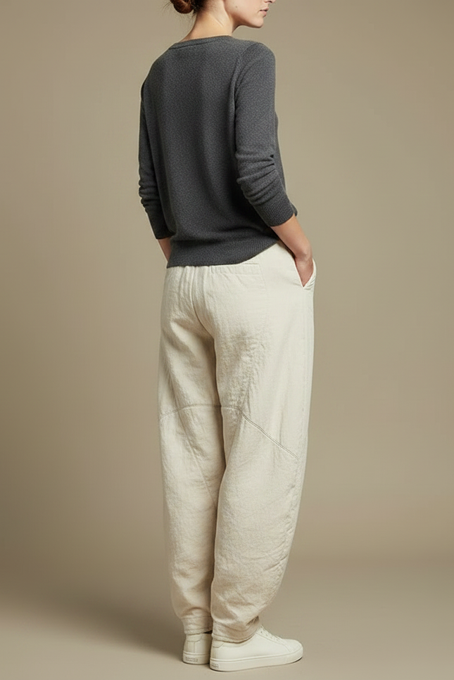 Pantalon Chinois Écru Matelassé Ample Harem Décontracté - Beige Coton - vue 2
