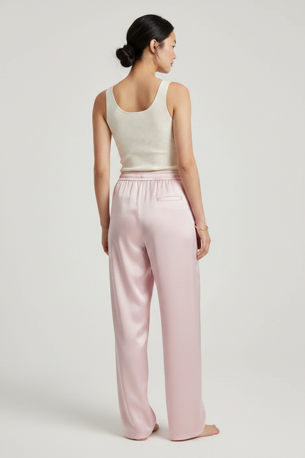 Pantalon Chinois Rose Satin Fluide Élégant Femme - vue 2