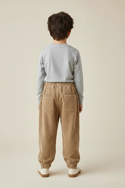 Pantalon Chinois Côtelé Ample Marron Poches Enfant - Camel Cordé - vue 2