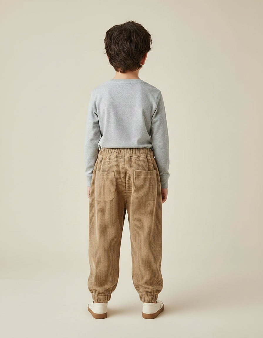 Pantalon Chinois Côtelé Ample Marron Poches Enfant - Camel Cordé - vue 2