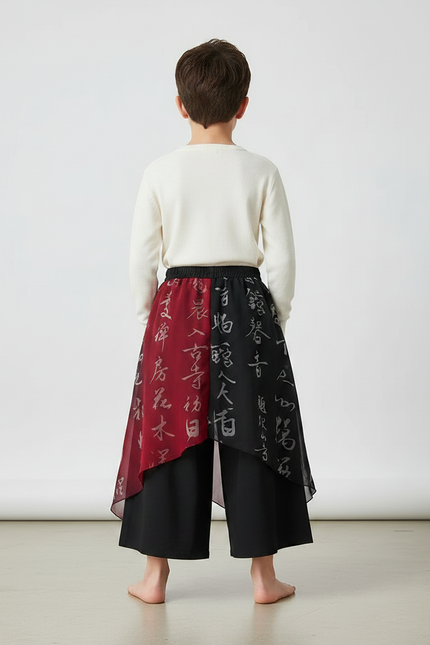 Pantalon Chinois Noir Rouge Fluide Imprimé Caractères Ample - Multicolore Polyester - vue 2