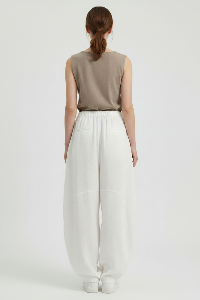 Pantalon Chinois Femme Blanc Sarouel - Lin - vue 2