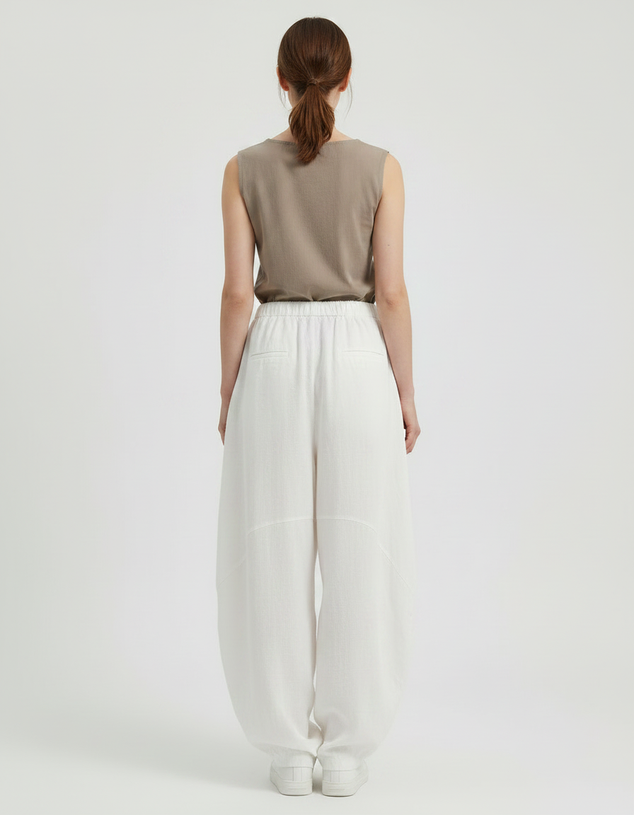 Pantalon Chinois Femme Blanc Sarouel - Lin - vue 2