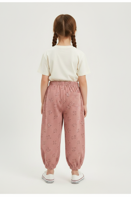 Pantalon Chinois Rose Côtelé Ample Imprimé Enfants - Cordé - vue 2