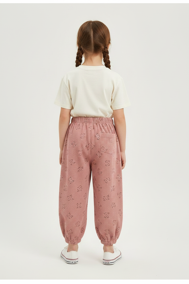 Pantalon Chinois Rose Côtelé Ample Imprimé Enfants - Cordé - vue 2