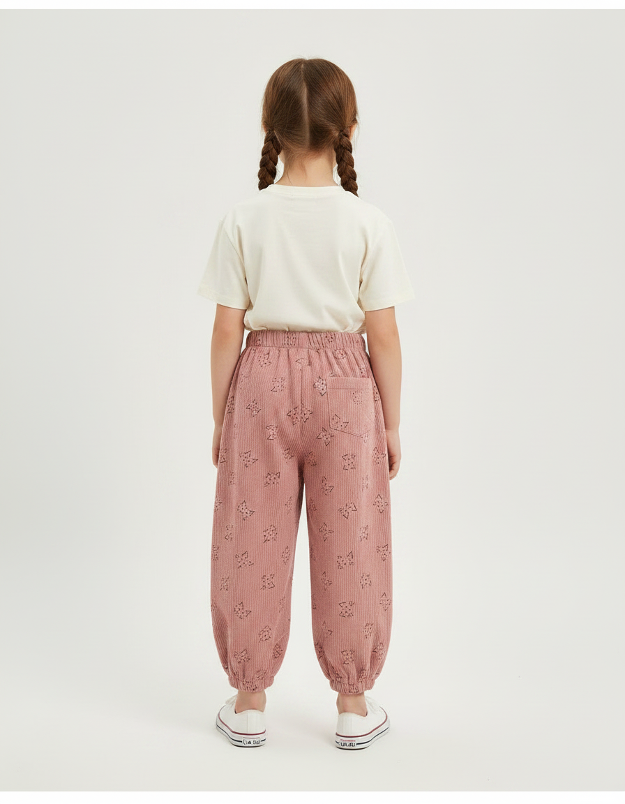 Pantalon Chinois Rose Côtelé Ample Imprimé Enfants - Cordé - vue 2