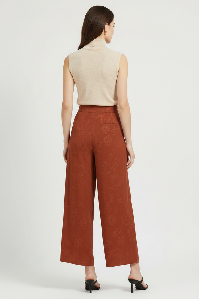 Pantalon Chinois Large Terracotta Jacquard Fluide Décontracté - Marron Satin - vue 2