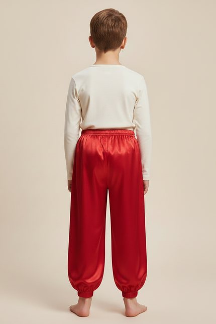 Pantalon Chinois Rouge Satiné Ample Enfant Traditionnel - vue 2
