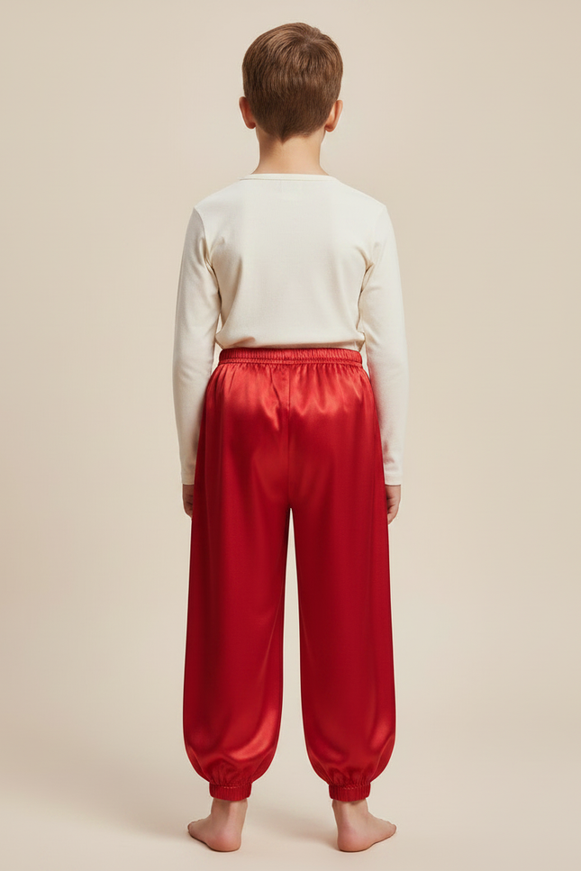 Pantalon Chinois Rouge Satiné Ample Enfant Traditionnel - vue 2