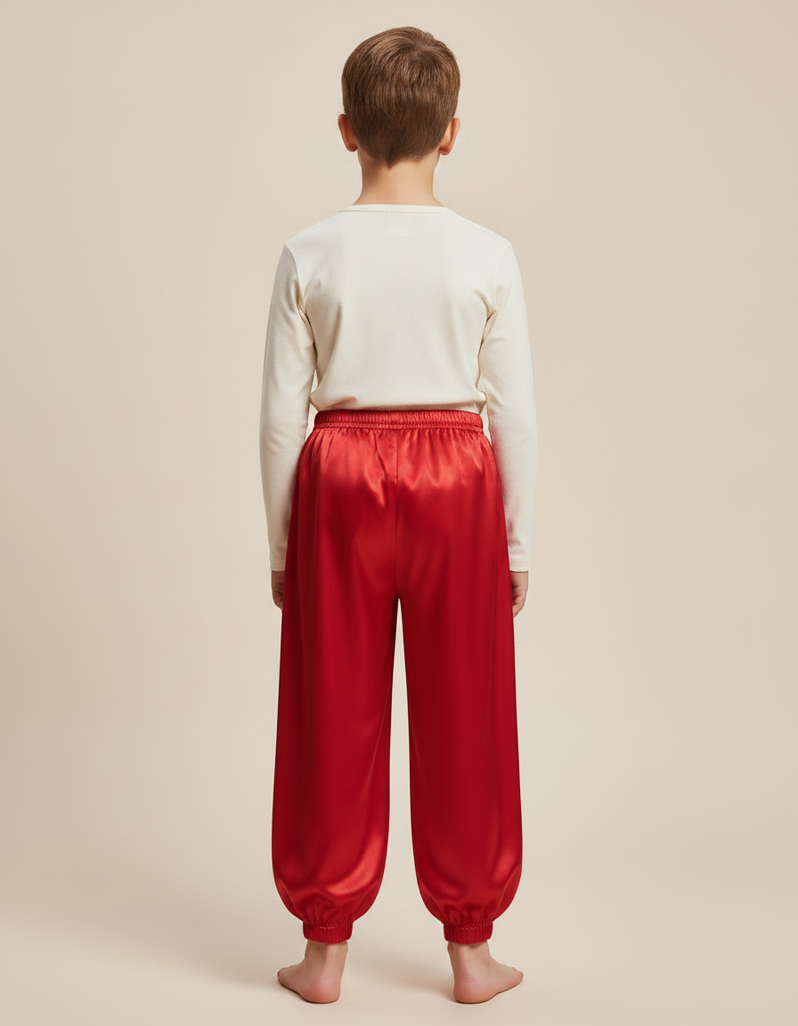 Pantalon Chinois Rouge Satiné Ample Enfant Traditionnel - vue 2