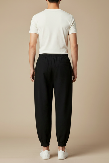 Pantalon Chinois Noir Brodé Harem Coton Homme - Lin - vue 2
