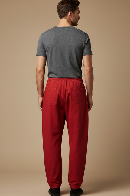 Pantalon Chinois Rouge Coton Ample Décontracté Homme - vue 2