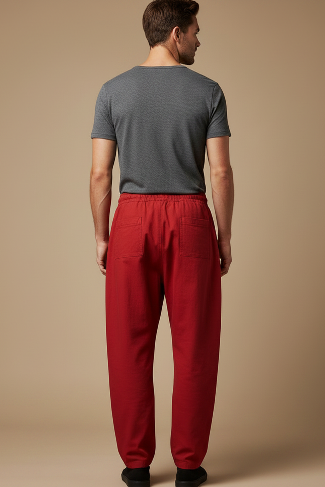 Pantalon Chinois Rouge Coton Ample Décontracté Homme - vue 2