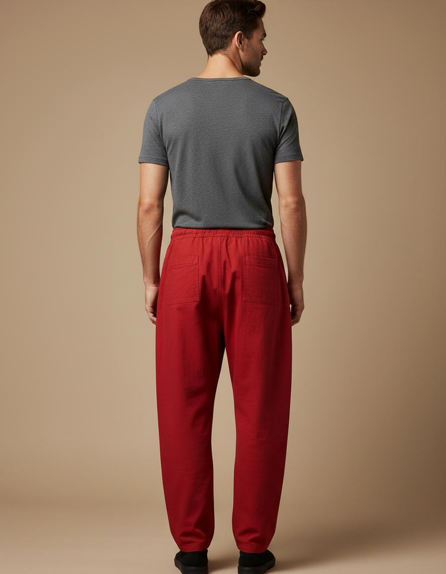 Pantalon Chinois Rouge Coton Ample Décontracté Homme - vue 2
