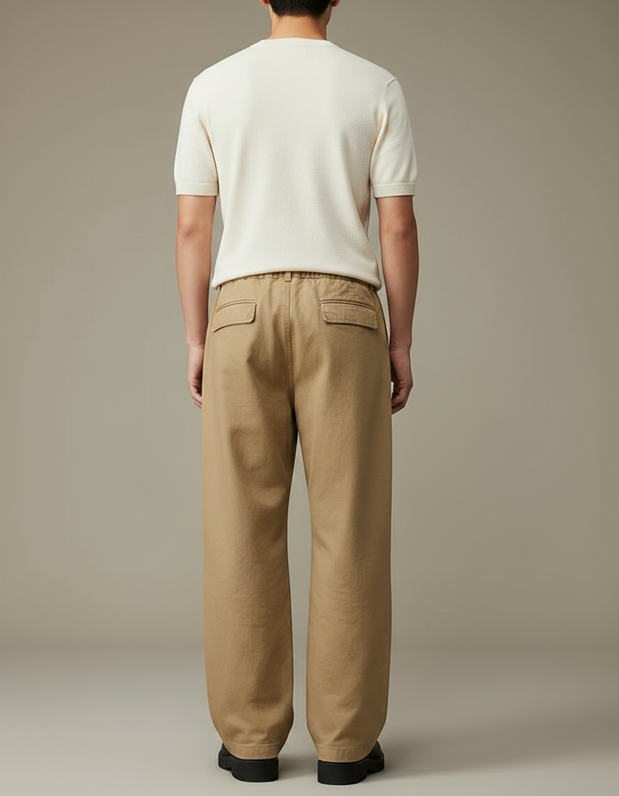 Pantalon Chinois Cargo Ample Cordon Beige Homme Décontracté - Toile - vue 2