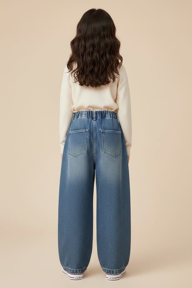 Pantalon Chinois Jean Ample Évasé Enfant - Bleu - vue 2