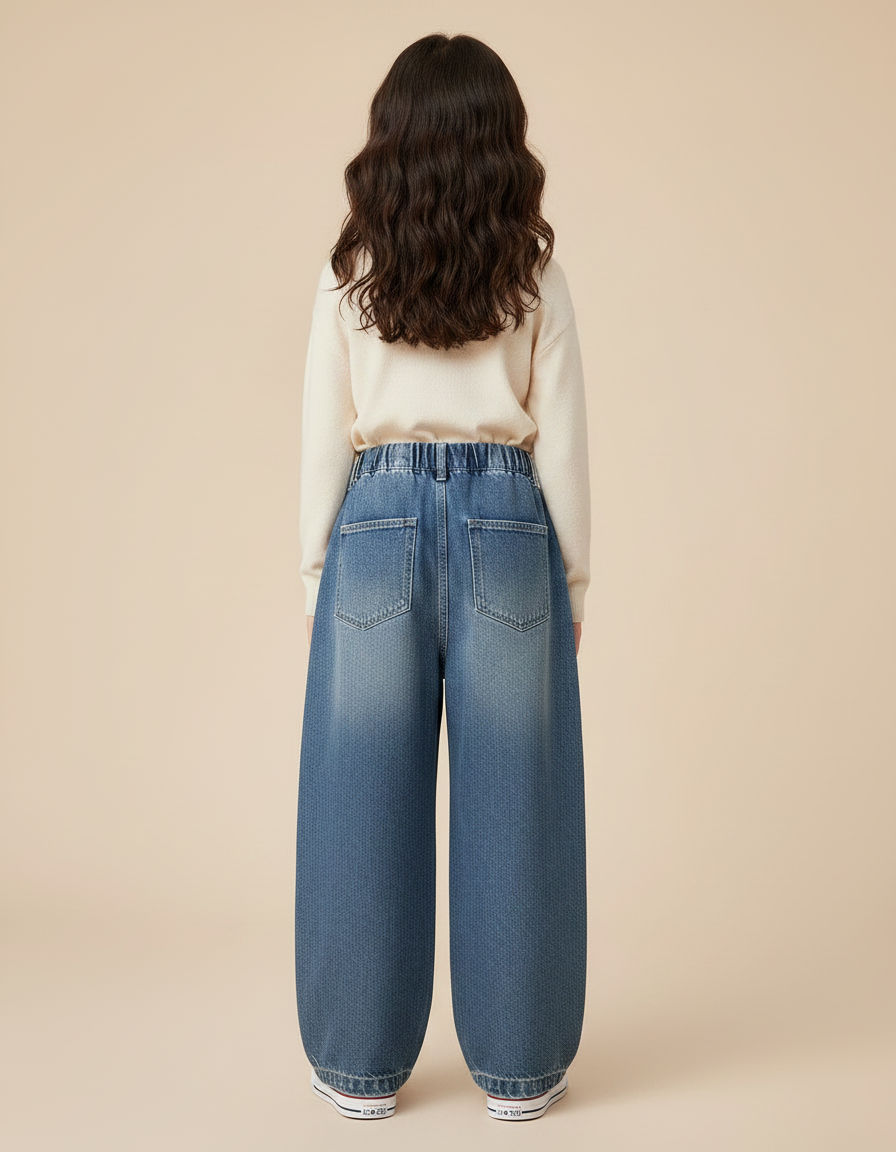 Pantalon Chinois Jean Ample Évasé Enfant - Bleu - vue 2