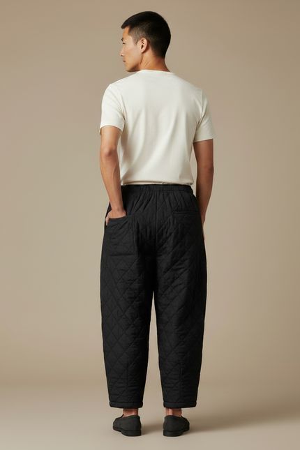 Pantalon Chinois Matelassé Noir Ample Hiver - Polyester - vue 2