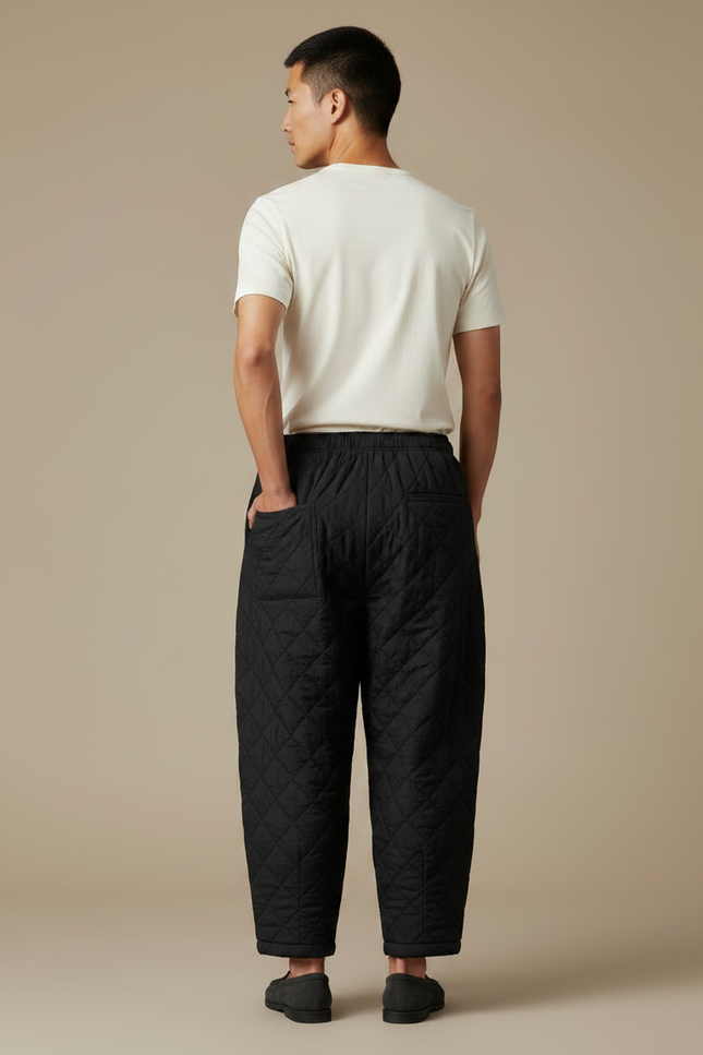 Pantalon Chinois Matelassé Noir Ample Hiver - Polyester - vue 2
