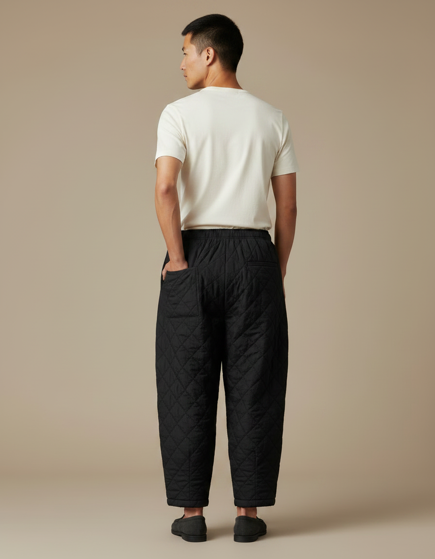 Pantalon Chinois Matelassé Noir Ample Hiver - Polyester - vue 2