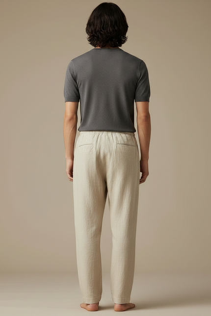 Pantalon Chinois Homme Beige Ample - Lin - vue 2