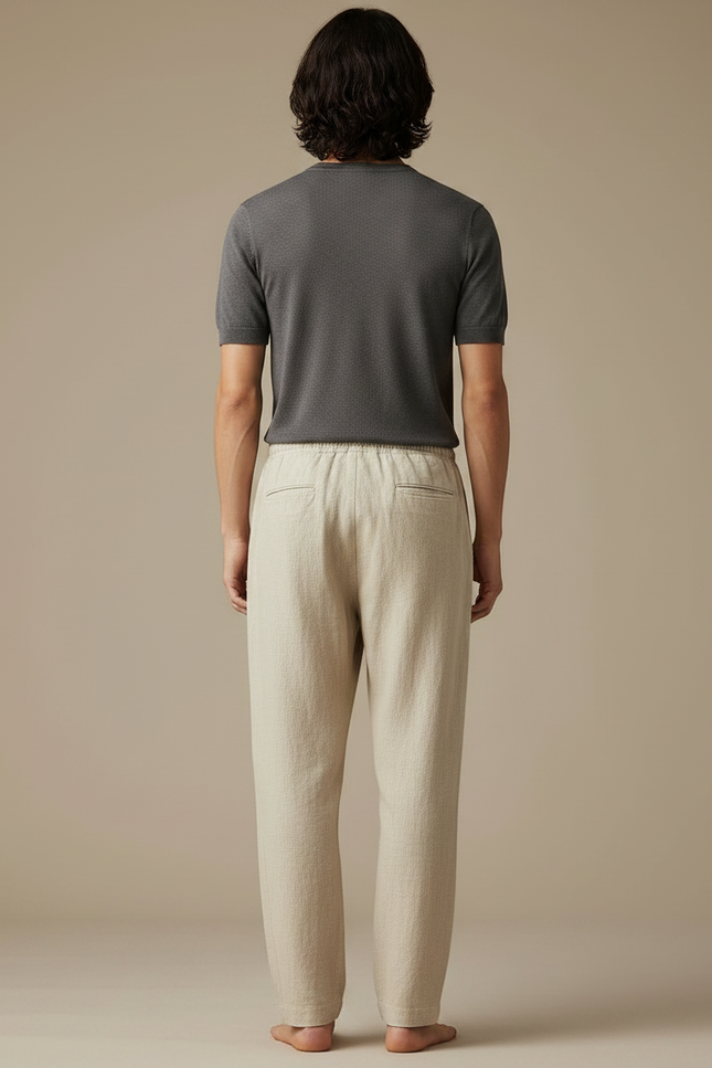 Pantalon Chinois Homme Beige Ample - Lin - vue 2