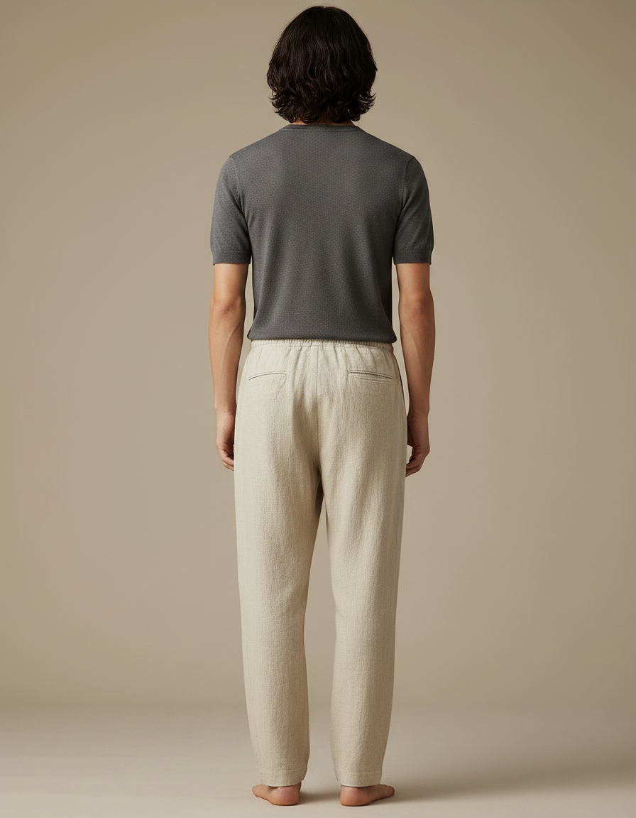 Pantalon Chinois Homme Beige Ample - Lin - vue 2