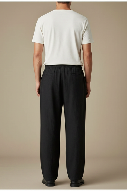 Pantalon Chinois Noir Ample Coton Lin Casual Homme - vue 2