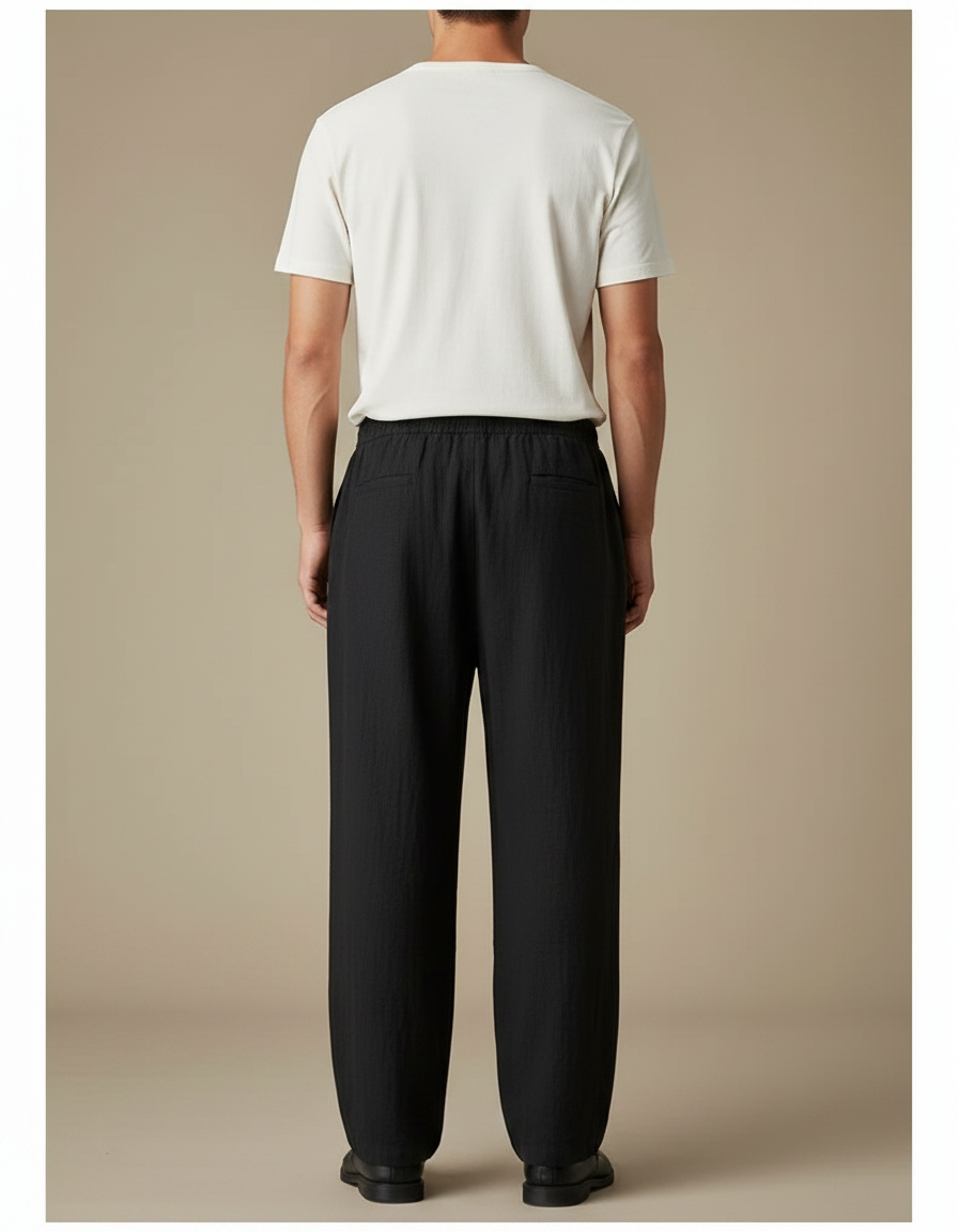 Pantalon Chinois Noir Ample Coton Lin Casual Homme - vue 2