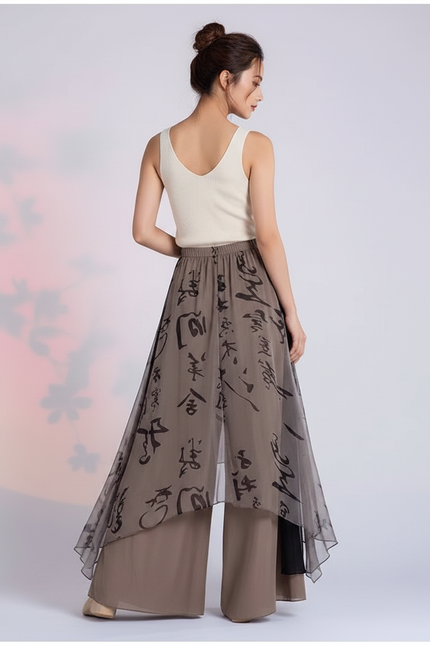 Pantalon Chinois Jupe Irrégulière Gaze Ample Femme - Beige Viscose - vue 2