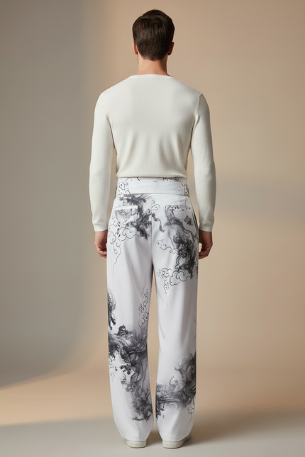 Pantalon Chinois Blanc Ample Encre Dragon Homme - Polyester - vue 2