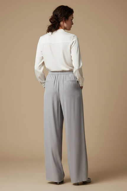 Pantalon Chinois Gris Fluide Ample Élégant Femme - Viscose - vue 2
