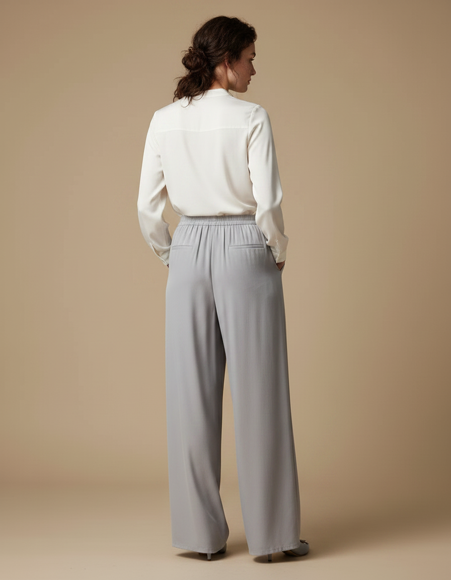 Pantalon Chinois Gris Fluide Ample Élégant Femme - Viscose - vue 2