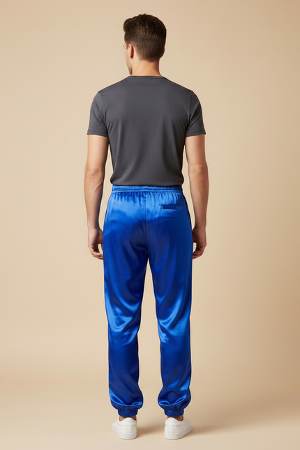 Pantalon Chinois Bleu Royal Satiné Ample Décontracté - vue 2