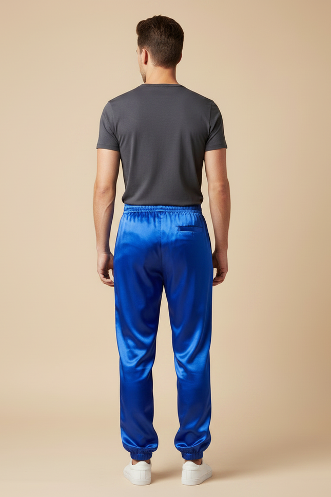 Pantalon Chinois Bleu Royal Satiné Ample Décontracté - vue 2
