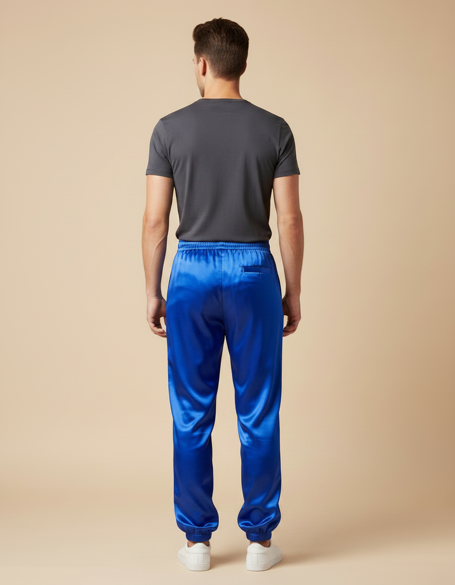 Pantalon Chinois Bleu Royal Satiné Ample Décontracté - vue 2