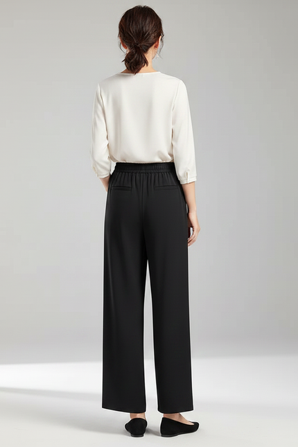 Pantalon Chinois Noir Ample Fluide Taille Élastique - Polyester - vue 2
