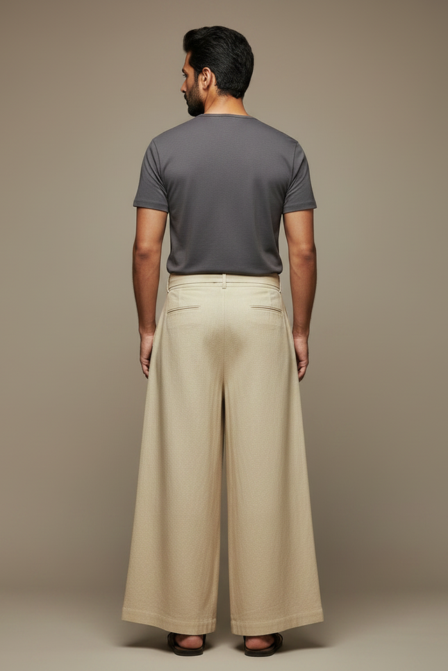 Pantalon Chinois Beige Ample Coton Lin Décontracté - vue 2