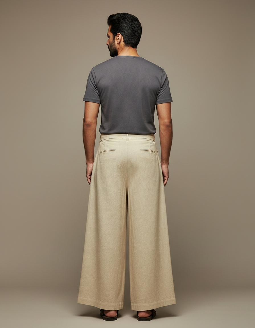 Pantalon Chinois Beige Ample Coton Lin Décontracté - vue 2