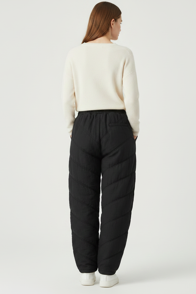 Pantalon Chinois Matelassé Noir Ample Hiver Femme - Polyester - vue 2