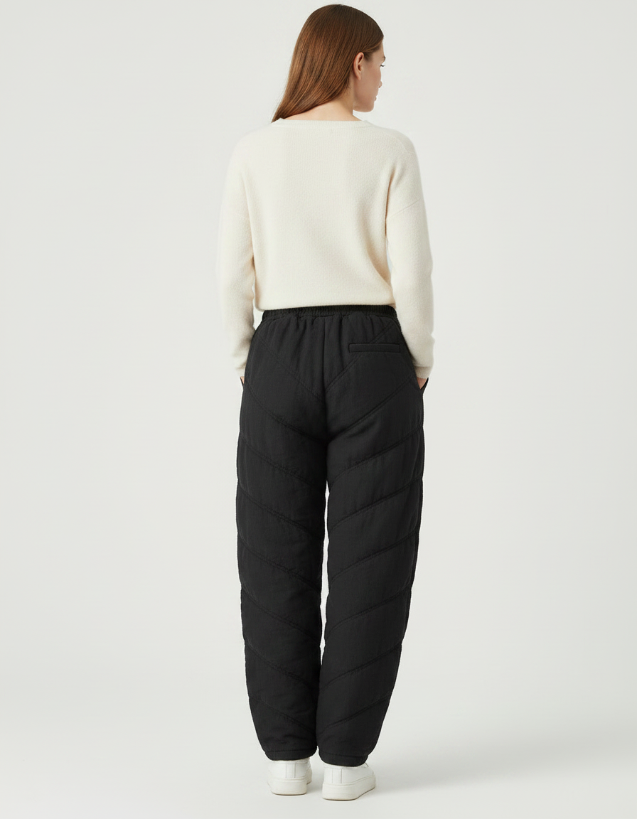 Pantalon Chinois Matelassé Noir Ample Hiver Femme - Polyester - vue 2