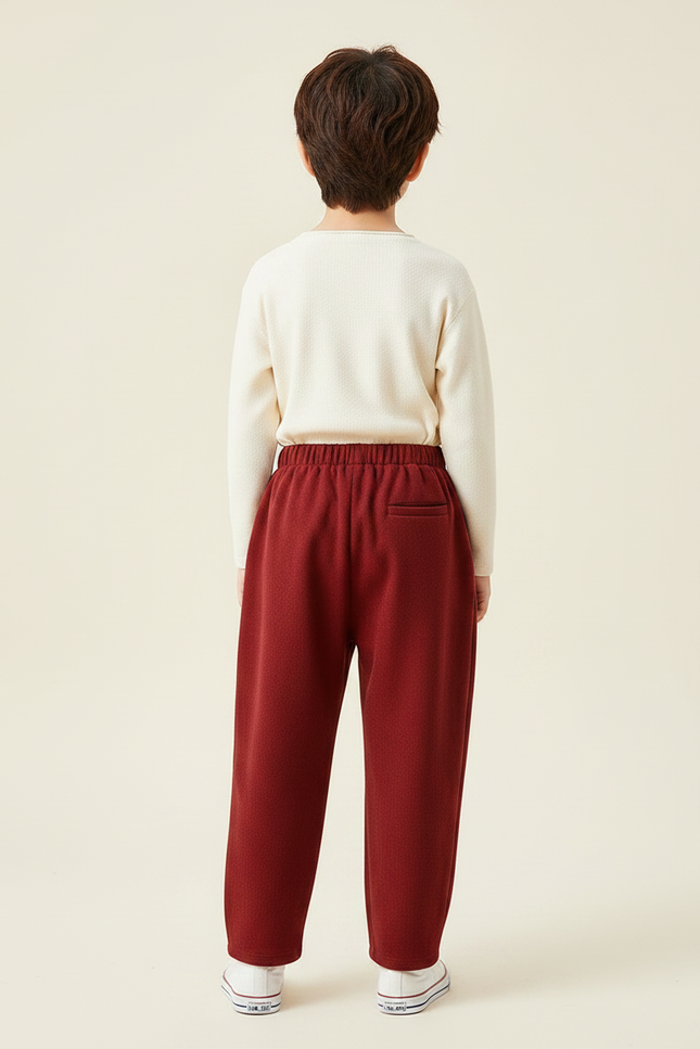 Pantalon Chinois Bordeaux Ample Molleton Enfant Décontracté - vue 2