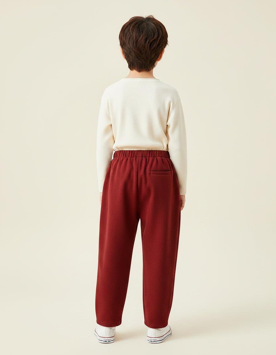 Pantalon Chinois Bordeaux Ample Molleton Enfant Décontracté - vue 2